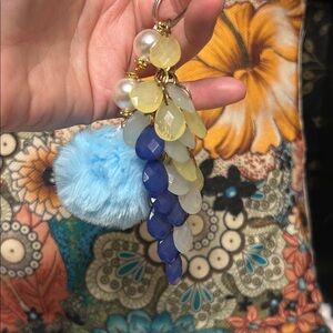 Handcrafted Beaded keychain w/ blue Pom
